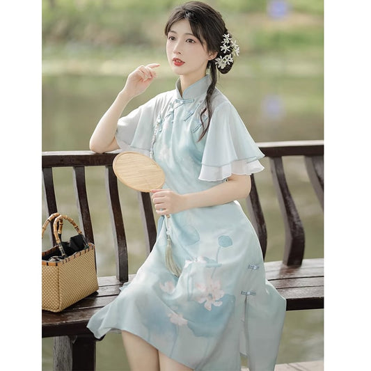 [Kaede bamboo --- Aoni series] ★Chinese style dress★ Hanfu dress, Chinese clothes, cute print, improves temperament