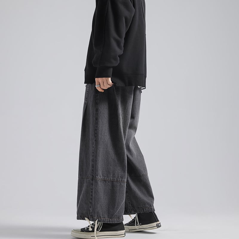 [Emperor series] ★Denim pants★ 2color loose bottoms men's large size black blue black blue