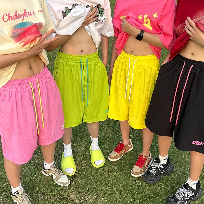 [BIGEMAN Series] ★Shorts★ 5color Bottoms Short Length Pants Unisex Men's Large Size Black Green Yellow Pink Purple