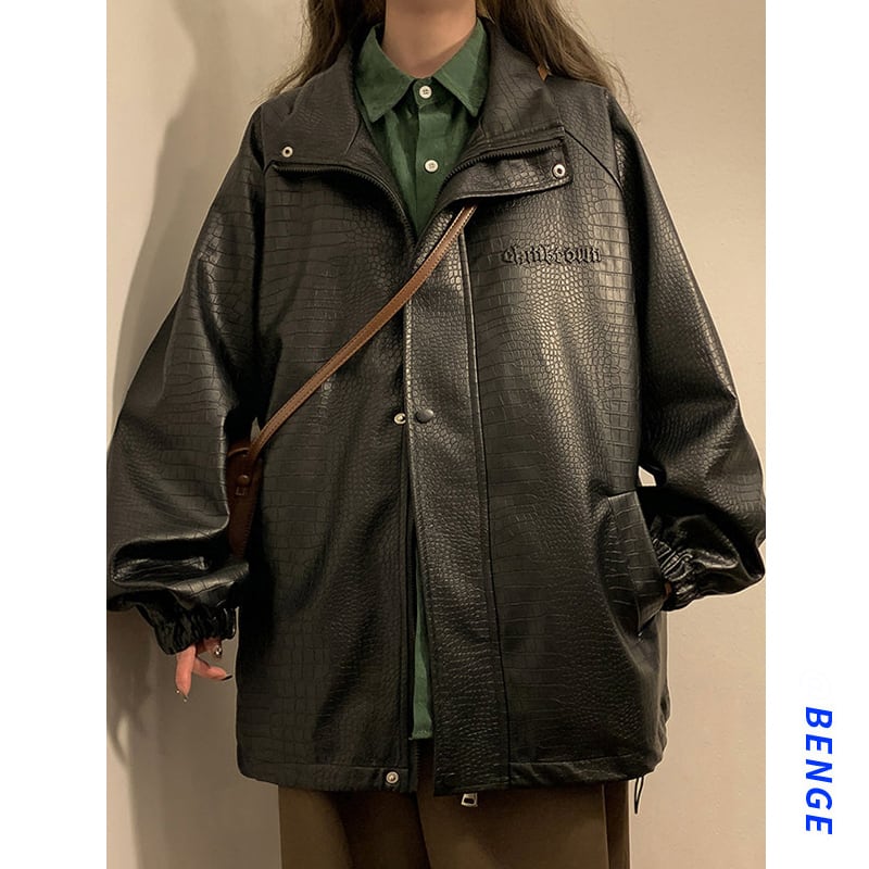 [BENGE Series] ★Jacket★ 3color PU outerwear, unisex, men's, large size, cool, unique