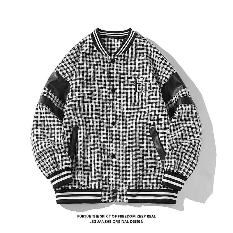 [BIGEMAN Series] ★Stadium jacket★ Plaid pattern 2color Unisex Men's Large size Black Red