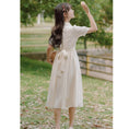 Load image into Gallery viewer, [Han Xuanwei Series] ★One Piece★ 2color Simple Cute Date Ribbon Beige Easy to Match Short Sleeve Dress
