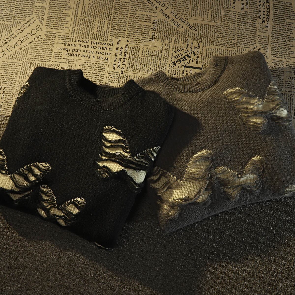 [Baraba Series] ★Sweater★ 2color Knit Tops Unisex Men's Black Gray Harajuku Style Street