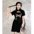 Load image into Gallery viewer, [Kyoto Series]★China-style dress★ Embroidery Improved Chinese dress Butterfly Black Black Slimming
