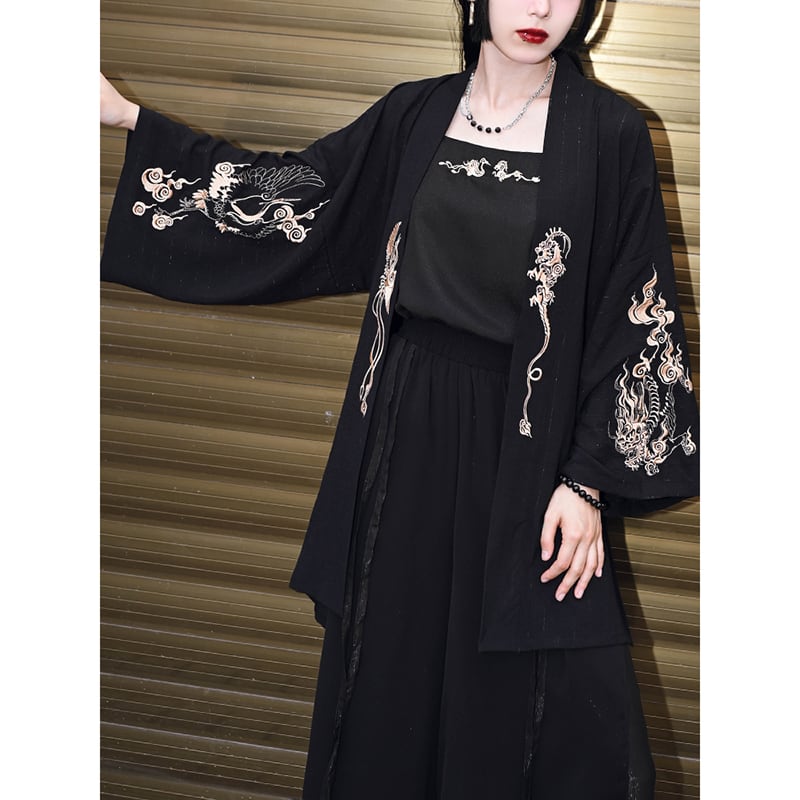 [Ancient ghost house---Wenmu Shuang complete series] ★China style happi coat★ Embroidery thin outerwear original summer improved Chinese clothing black black