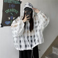 Load image into Gallery viewer, [Miyakoya Series] ★Tops★ 2 colors, plaid pattern, transparent, with hat, spring/summer, loose, black, white
