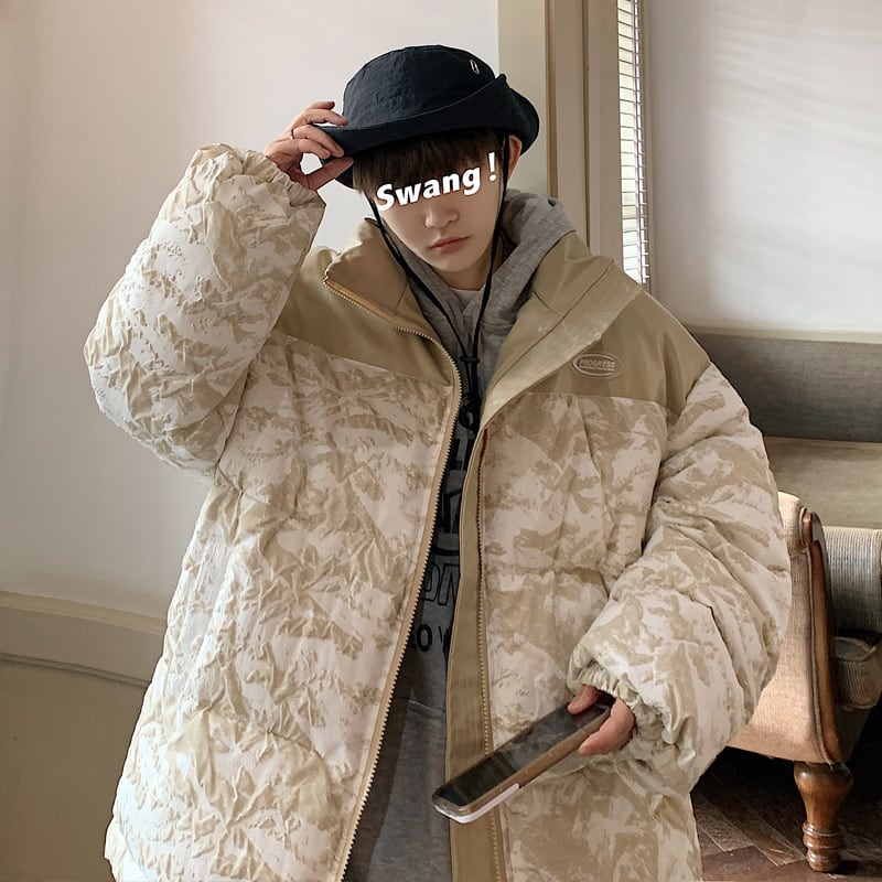 [PPDJ Series] ★Cotton coat★ 4color outer winter coat Color scheme Unisex Men's Large size Snowy mountain pattern