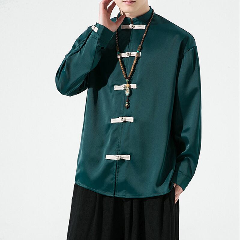 [Small trouble series]★China style shirt★3color tops unisex men's large size black green red satin