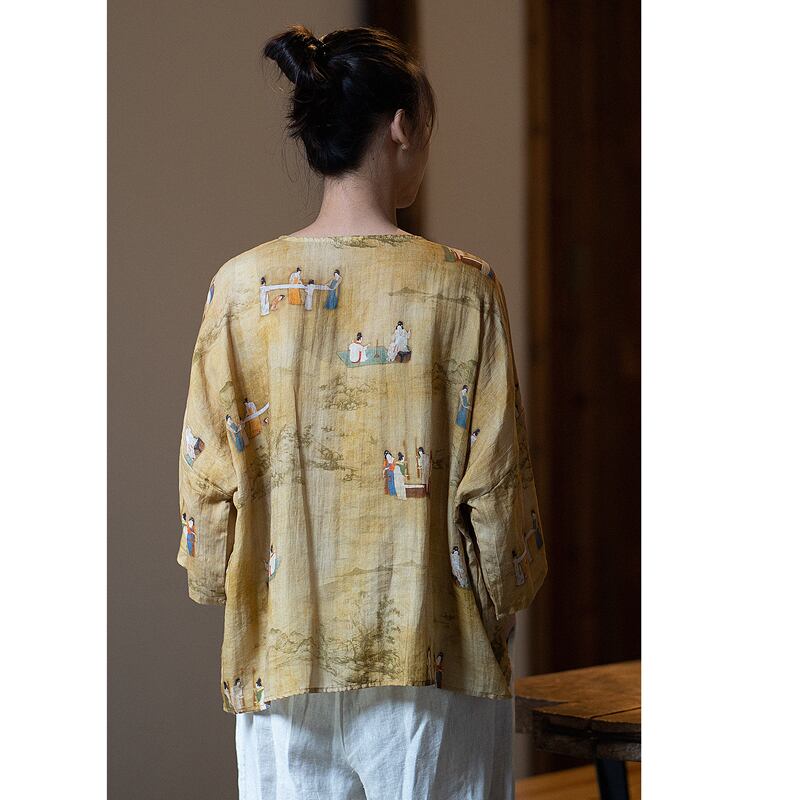 [Yuzu Series]★Chinese style tops★ Shirt Improved temperament Improved Tang suit Thin Republic style print Casual