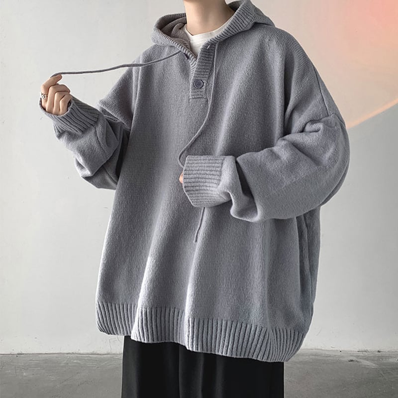 [Emeisa Series]★Sweater★ 2color Knit Tops Parka Unisex Men's Simple Gray Black