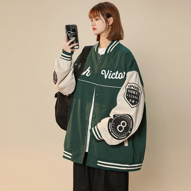 [GEBOXUAN series] ★Outer★ Stadium jacket 2color Unisex Men's Large size Color scheme Black Green