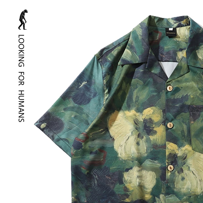 [Jinxu Humanity Series]★Shirt★ Tops Retro Casual Loose Oil Painting Style Men's Couple Clothes Unisex Costume