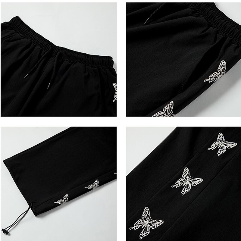 [Tankaku Sensei Series] ★Casual Pants★ Bottoms Harajuku Style ML XL Butterfly Black Sports Style Slimming Easy to Match