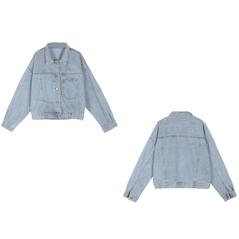 [Mikiko Series]★Denim Jacket★ Outer Jeans Short Length Fashion Easy to Match Blue Blue