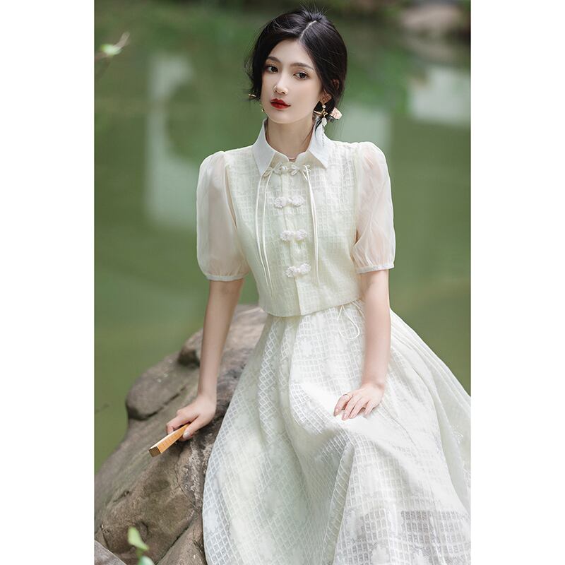 [Rinroki Series]★China-style dress★ Setup, long sleeve or short sleeve, Chinese button, Chinese clothes