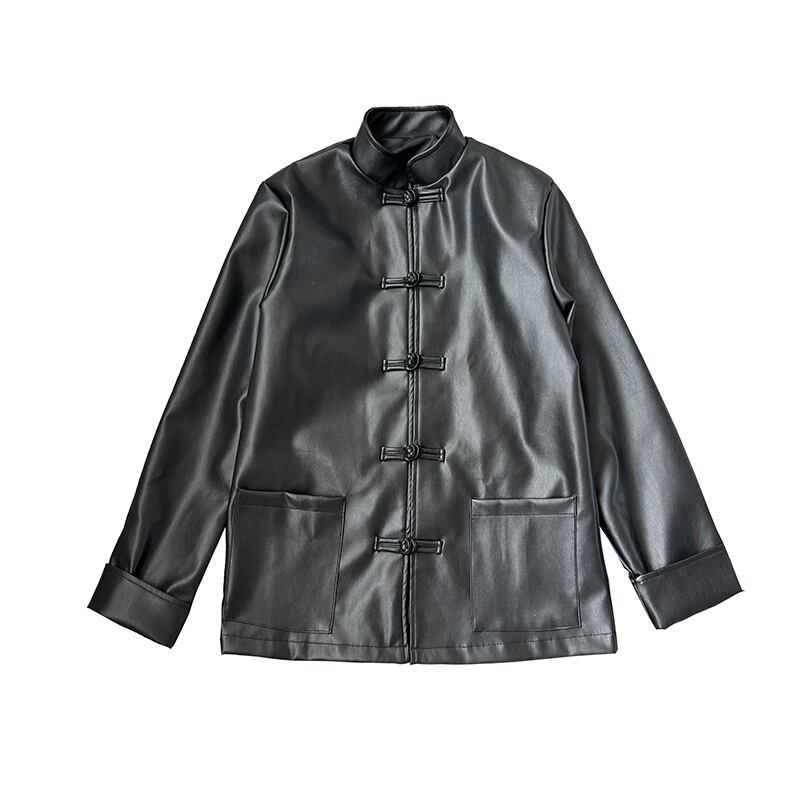 [PINZHI Series]★China style jacket★ 2color outerwear PU unisex men's large size black coffee color