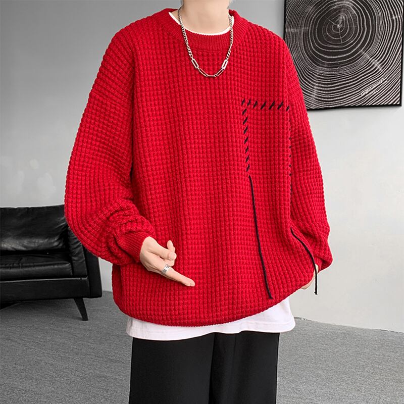 [ZHUIYI Series]★Sweater★ 3color Tops Unisex Men's Apricot Black Red