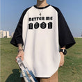 Gallery viewerに画像を読み込む, 【BIGEMANシリーズ】★Tシャツ★ 2color トップス 半袖シャツ 男女兼用 メンズ 大きいサイズ ブラック 配色 青春 かっこいい
