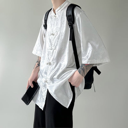 [LPZ Series] ★Chinese-style shirt★ 3 colors Tops Print Unisex Men's Black White Chinese clothing Short-sleeved shirt