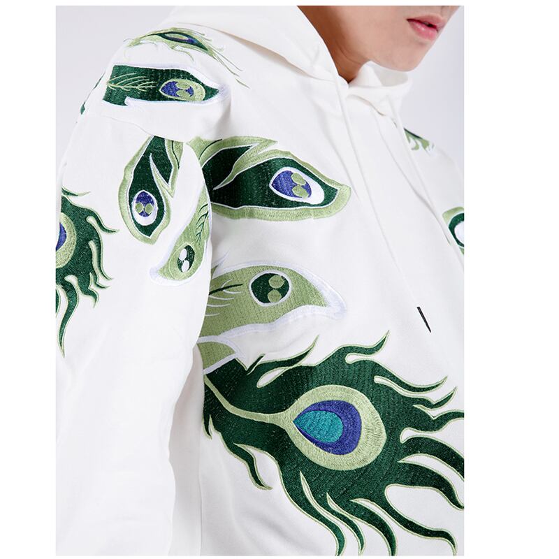 [Machiha clan series] ★Embroidery Chinese style hoodie★ 2color black or white peacock original cool