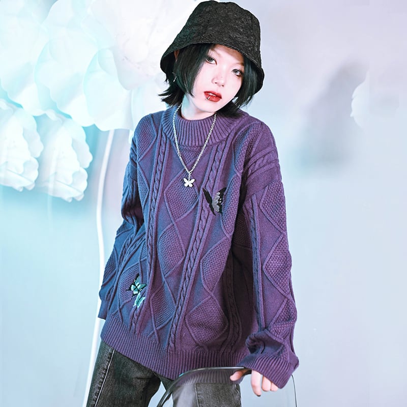 [Ancient monster---Swallow tail butterfly series] ★China style sweater★ Tops Embroidery Butterfly Purple Purple SML Casual