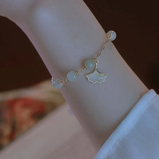 [Shikakaku series] ★China style bangle★ 2 colors Ginkgo flower Easy to match Light green White Green White