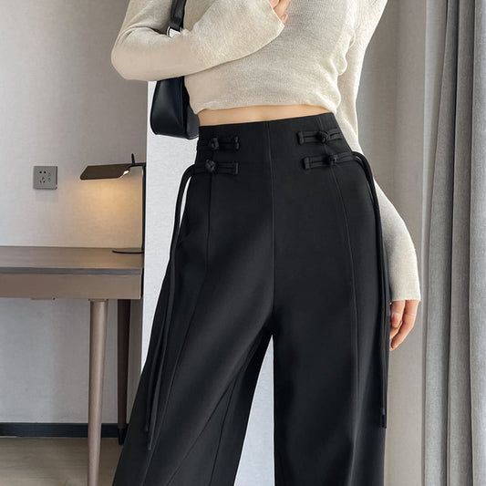 [Lou series]★China style pants★Bottoms Casual pants Chinese button black Black