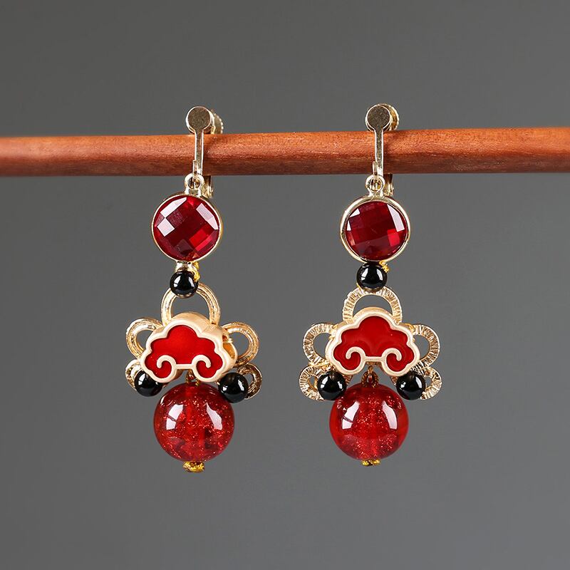 [Louran Kezang Series] ★China style earrings★ Pair Earring type Earring type Ladies accessories Red Red