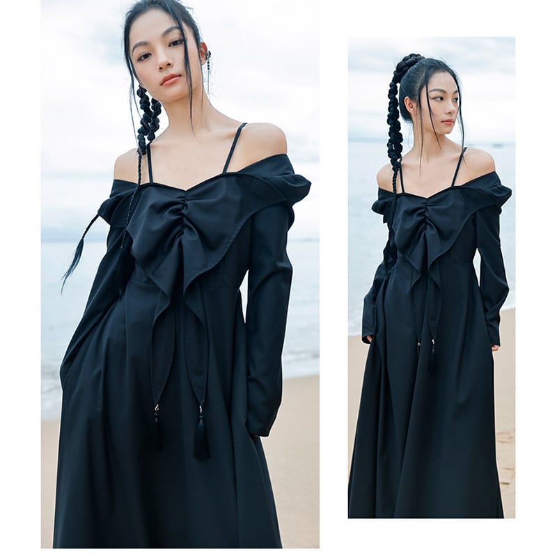 [Big Blue Dragon Series] ★China style dress★ Ribbon dress sexy black long length cute