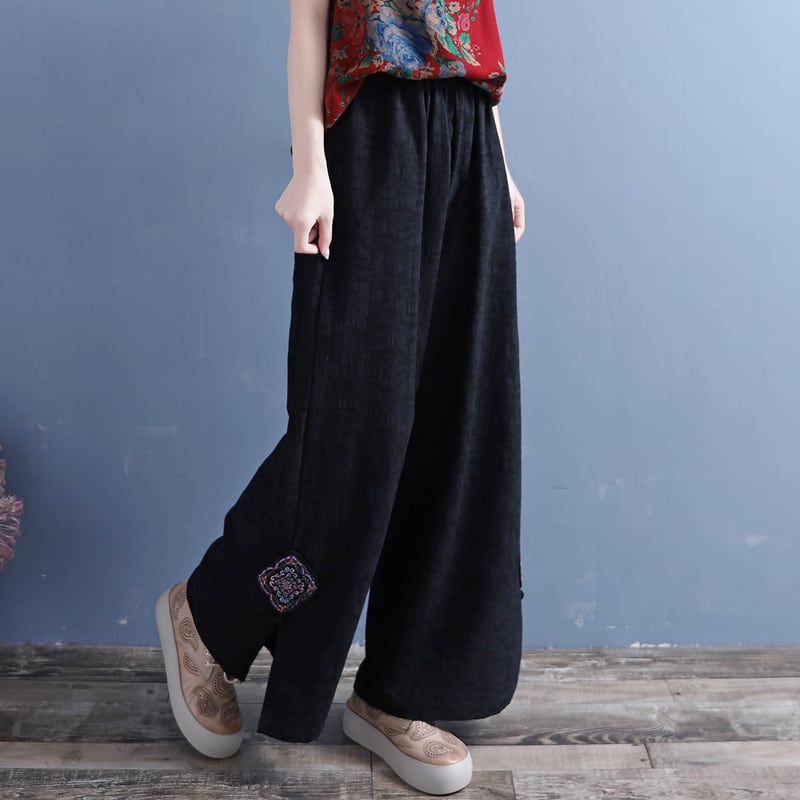 [Qing Series]★China style trousers★ 4 colors casual pants slit embroidery blue white brown black