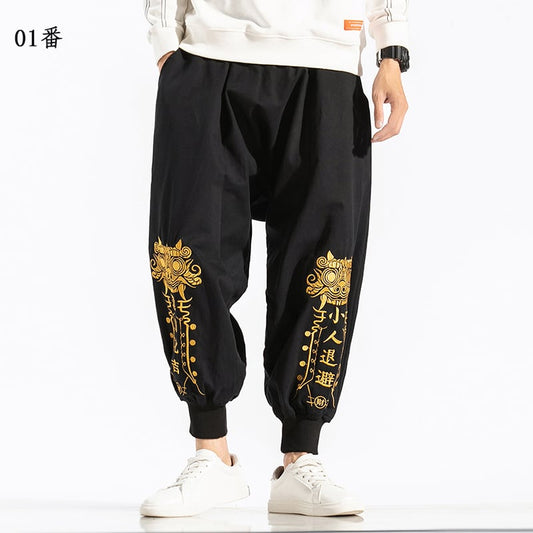 [PINZHI Series]★China style pants★Casual pants Letter pattern Large size Black Black Black Black