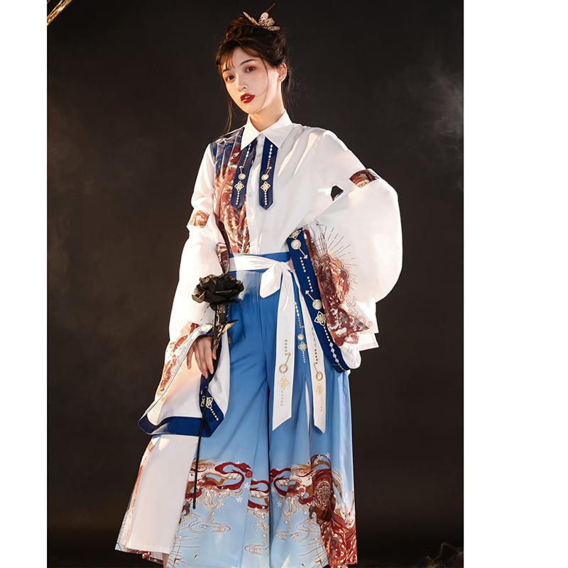 [Dust smoke cloud dream---Biwa song series]★China style happi coat★Long length loose outerwear thin cute improved Hanfu SML print