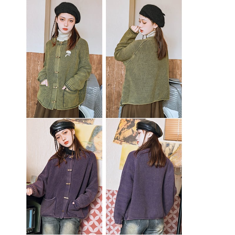 [Kokaisha---Dragon dyeing series] ★China style outerwear★ 2color cardigan knit green purple