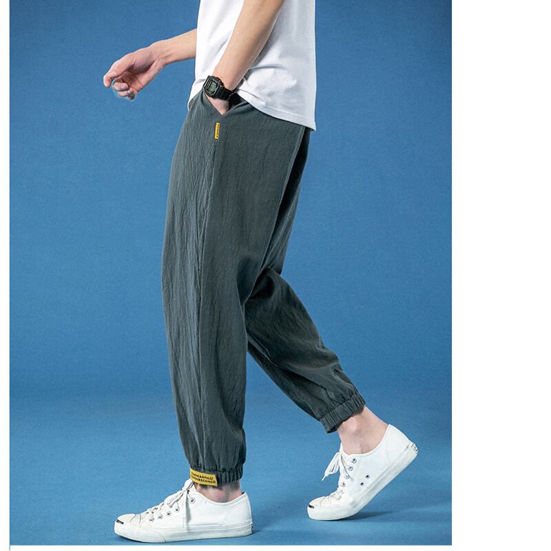 [Ushio Hyakudan Series]★China style trousers★ 3 colors, nine-quarter length, large size, slimming, unisex, men's, gray, black, gray green