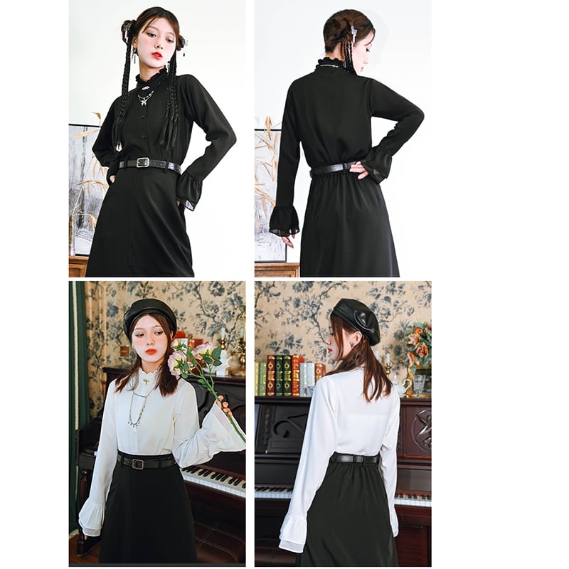 [Kokaisha --- Morning series] ★China style shirt★ 2color tops long sleeve shirt original cute black white