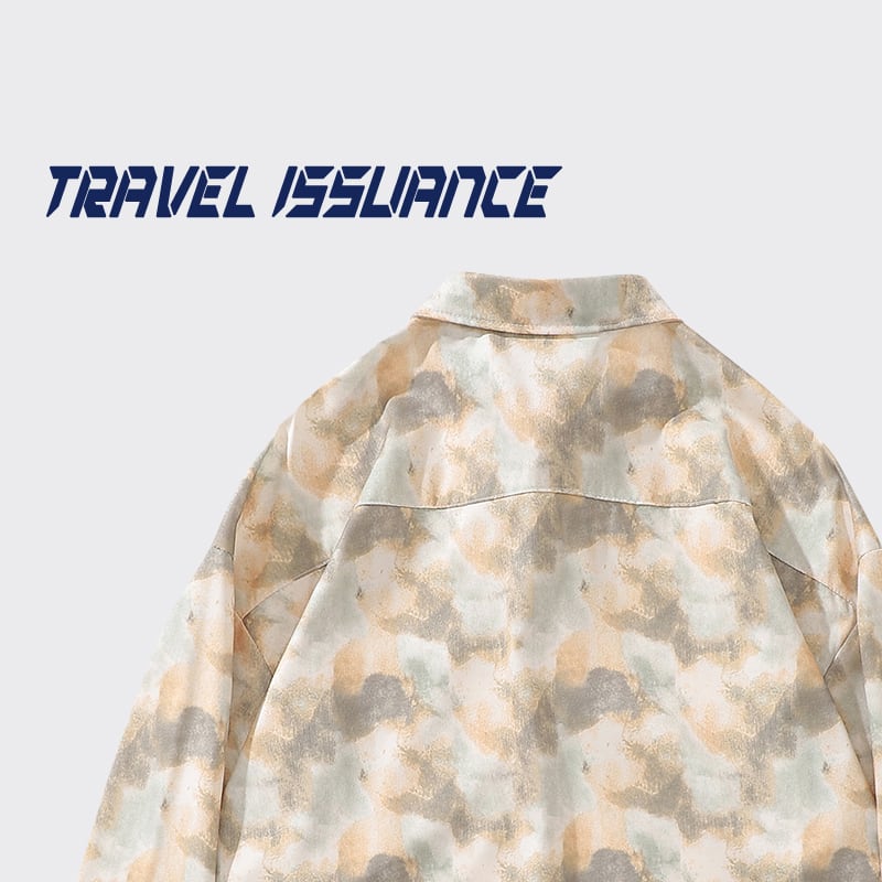 [TRAVEL ISSUANCE Series]★Shirt★ Long sleeve shirt, tops, ink pattern, unisex, men's, retro, easy to match