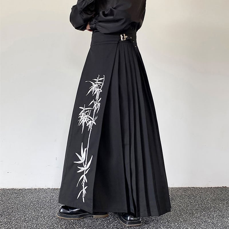 [Illustrated series]★China style skirt★Bottoms Unisex Men's Bamboo Bamboo pattern Black Black Retro