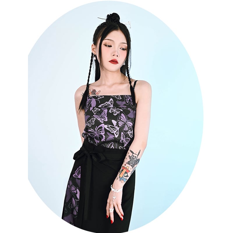 [Kokaisha --- Butterfly Series] ★China style camisole★ Tank top butterfly print black black sexy