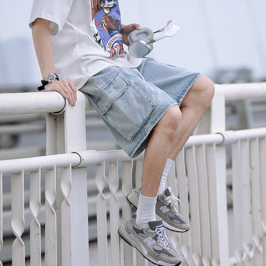 [BIGEMAN Series]★Denim shorts★ 2color bottoms short length pants unisex men's large size denim pants