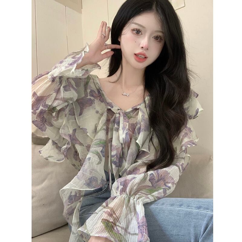 [XIXIBI Series]★Blouse★ Tops, Floral pattern, Improves temperament, Women's fashion, Easy to match, Cute