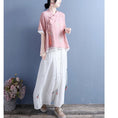 Load image into Gallery viewer, [Qing Series] ★Chinese style tops with decorations★ 4 colors cotton linen embroidery summer simple pink blue green white green
