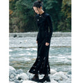 Load image into Gallery viewer, [Da Qinglong Shu Series] ★China-style dress★ Improved cheongsam dress, velvet, slimming, long length, black, black
