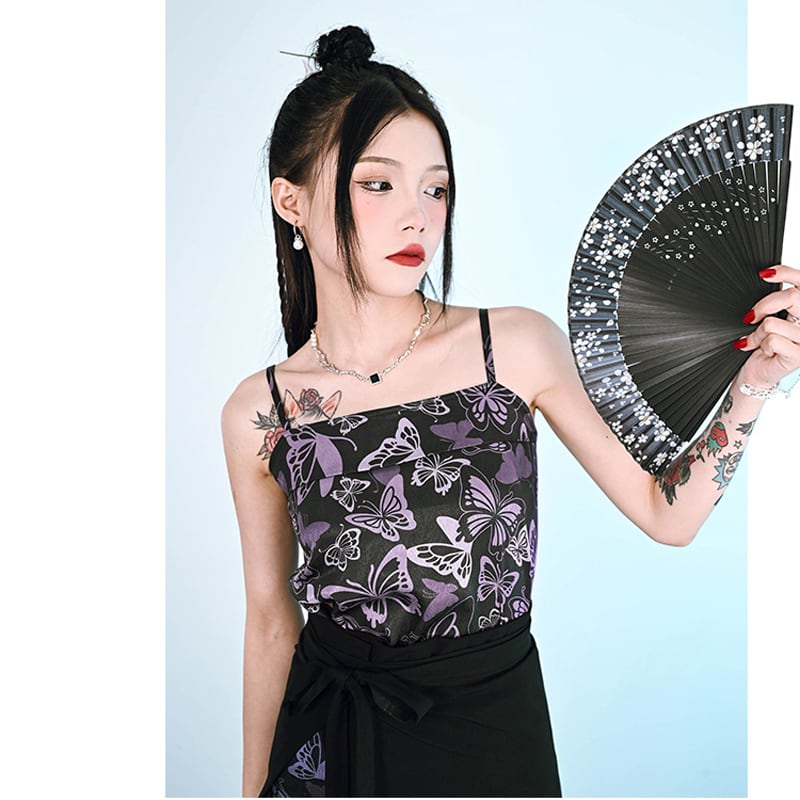 [Kokaisha --- Butterfly Series] ★China style camisole★ Tank top butterfly print black black sexy