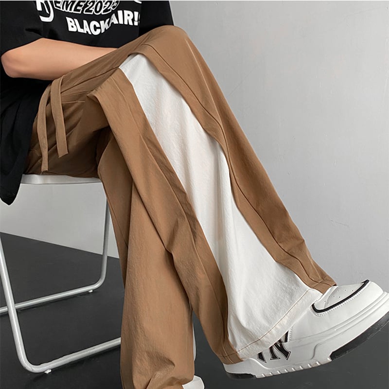 [KADISHOU Series] ★Casual Pants★ 2color Trousers Bottoms Faux Layered Unisex Men's Black Brown