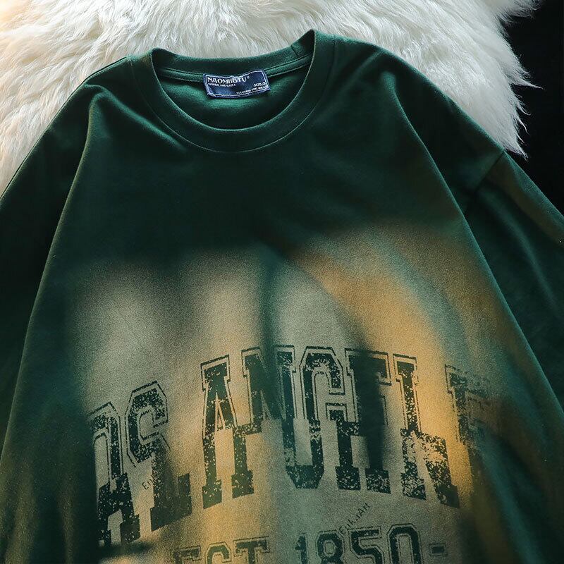 [Escaped Earth Series] ★T-shirt★ 2color Tops Cotton Unisex Men's S M L XL Easy to match Green Apricot