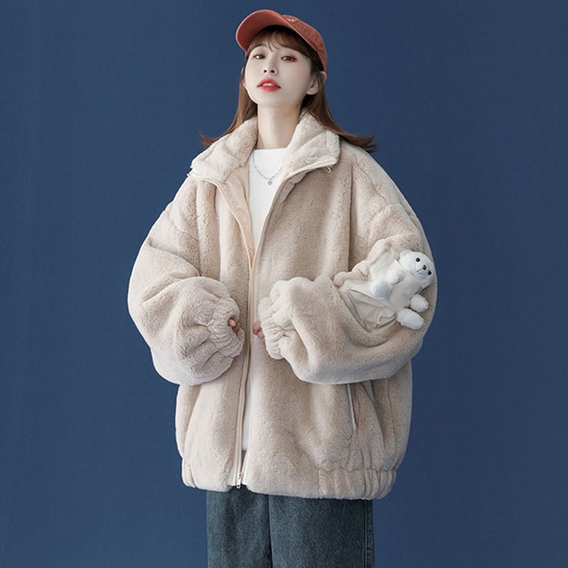 [Fujiiman Series] ★Winter Coat★ 2color Cute Unisex Men's Bear Bear Outerwear Blue Apricot SML XL 2XL