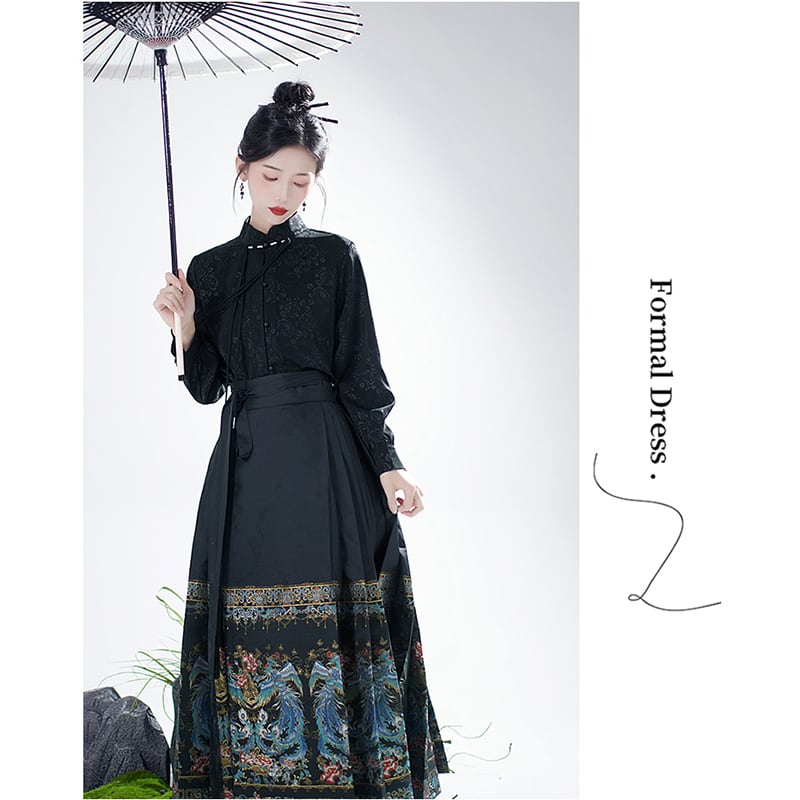 [Lou series]★China style skirt★Maki skirt bottoms Hanfu skirt black black long length