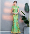 Load image into Gallery viewer, [ELEGANT] Chinese dress, mermaid line dress, slimming and attractive figure, excellent slimming effect, green, green, large size, short sleeves, long length
