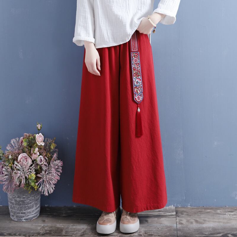 [Qing Series]★China style pants★ 3 colors casual pants gaucho pants embroidery beige black red