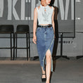 Load image into Gallery viewer, [Kokaisha---Hikimai Series] ★Denim skirt★ 2color bottoms with belt and slit black blue
